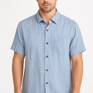 Tommy Bahama Men’s Sky Blue Casual Button Down Shirt M Happy Hour Silk